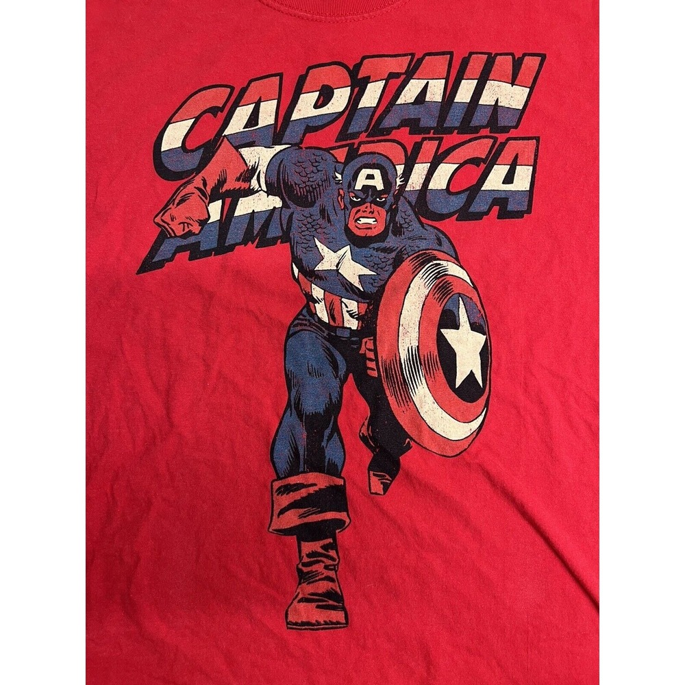 Vintage Y2K Captain America T-Shirt Marvel MCU Avengers Comic Hero Red Mens Sz L